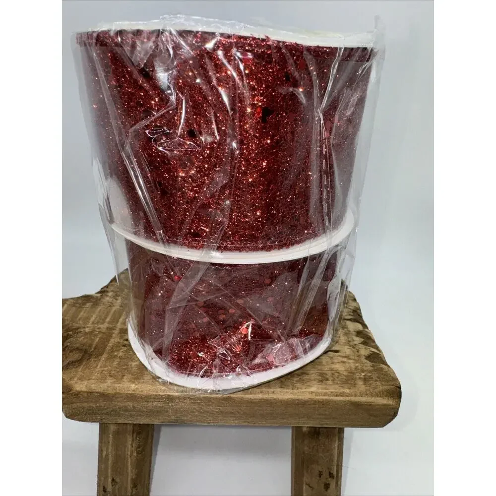Red Glitter Mesh Wired Ribbon 2.5 inch x 20 Yds Christmas Decor Gift Wreath Bows
